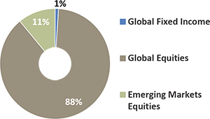 1% Global Fixed Income, 88% Global Equities, 11% Emerging Markets Equities