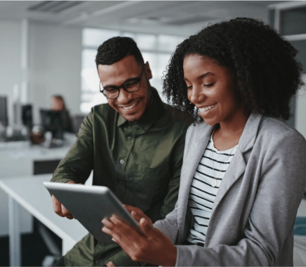 A client and an advisor discuss an employee wellness program