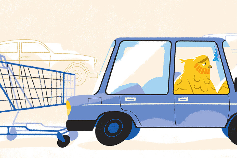 Cartoon image of car and shopping cart