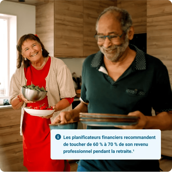 Un couple protégé par une assurance-vie
Les planificateurs financiers recommandent de toucher de 60 % à 70 % de son revenu professionnel pendant la retraite.