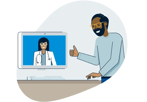 Illustration d'une rencontre en ligne entre un client de Maple et un médecin
