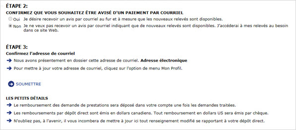 Exemple de capture d'écran où vous pouvez également choisir d'être averti par e-mail lorsque votre relevé est disponible en ligne.