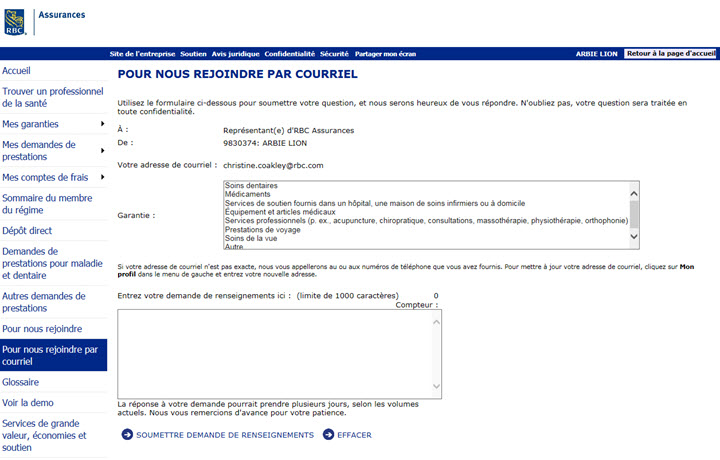 Exemple de capture d'écran de la page de courrier électronique.