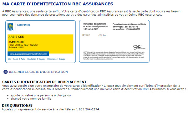 Exemple de capture d'écran montrant votre carte d'identité d'assurance collective