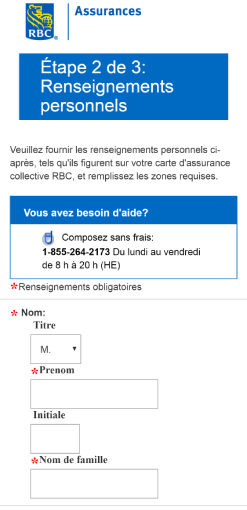 Étape 2 sur 3: Formulaire de renseignements personnels