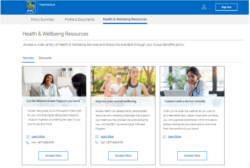 Sample screenshot of the Welcome page indicating where the 'Wellness and Employee Assistance' tile is located.