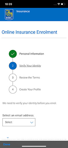 Step 2 of Online Insurance Enrolment: Verify Your Identity screen 1