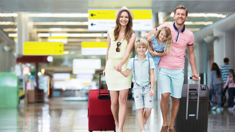 family at airport terminal
